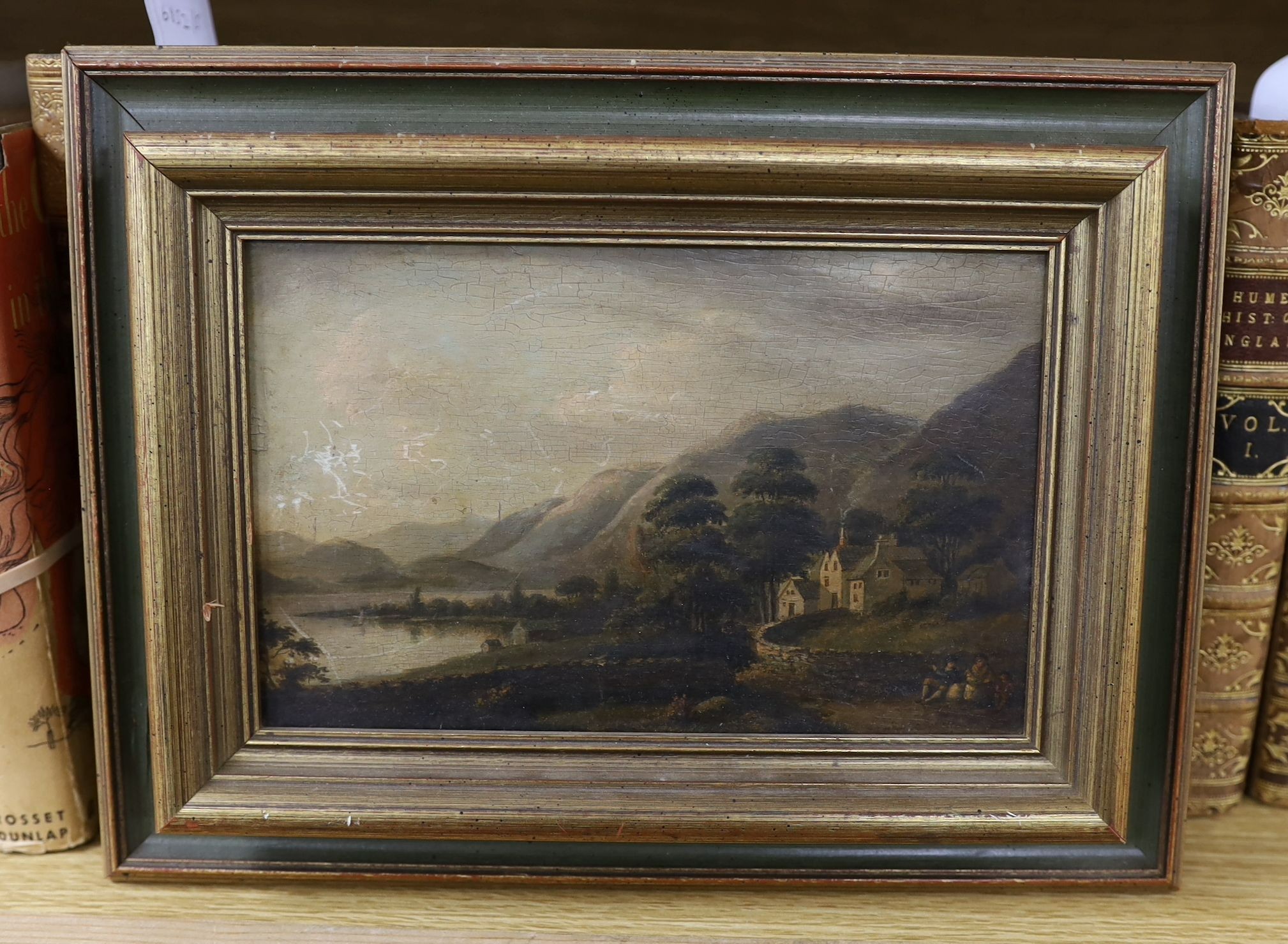 19th century Scottish School, oil on panel, Figures seated in a landscape, 13 x 20cm